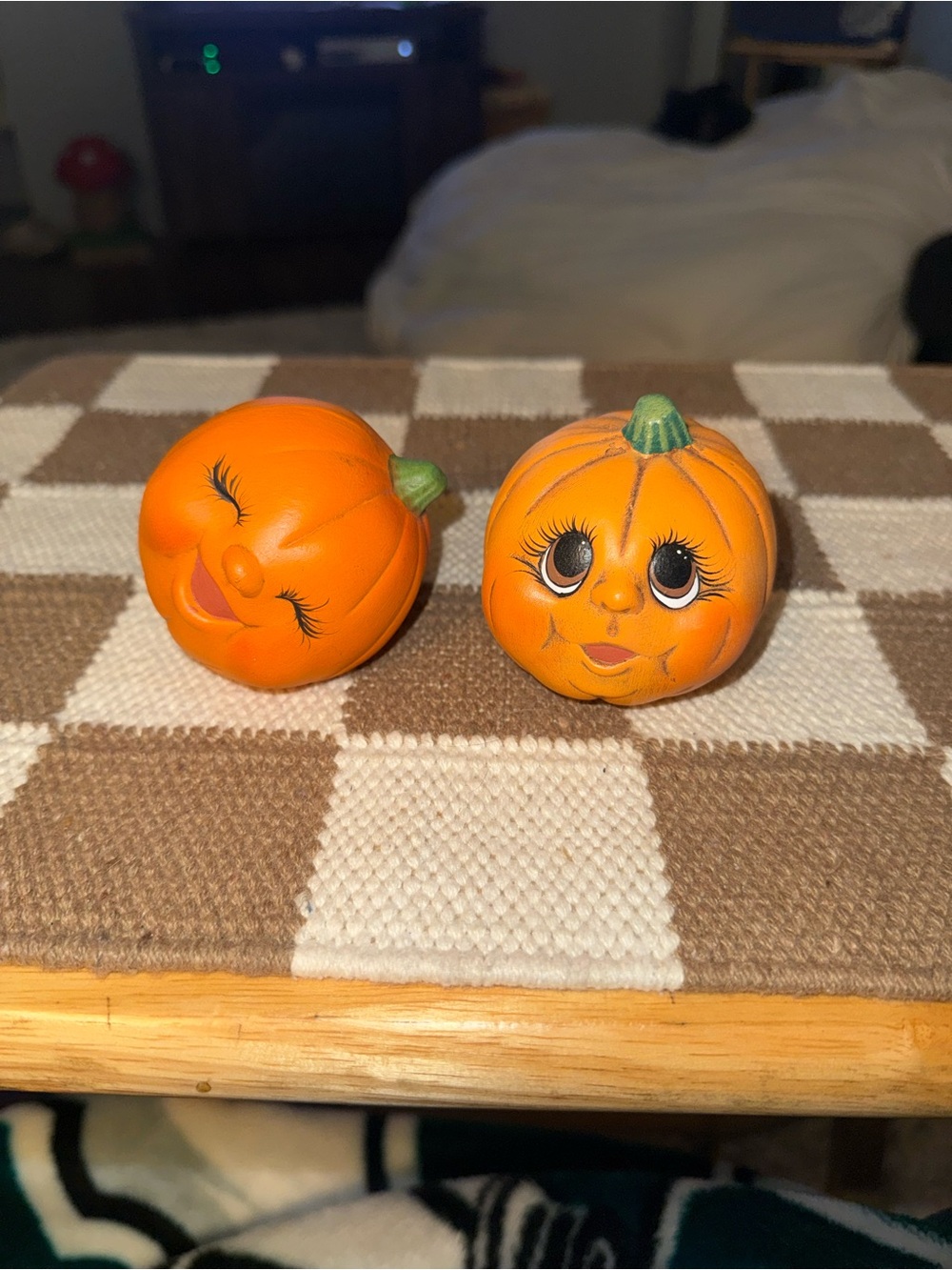 2 Vintage Anthropomorphic Pumpkin Noggins Ceramic Spooky Decor Halloween Fall